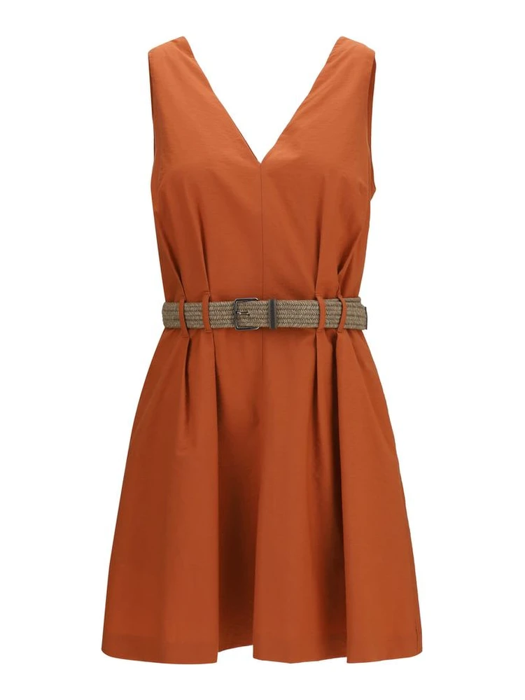 Orange Cotton Casual Dress