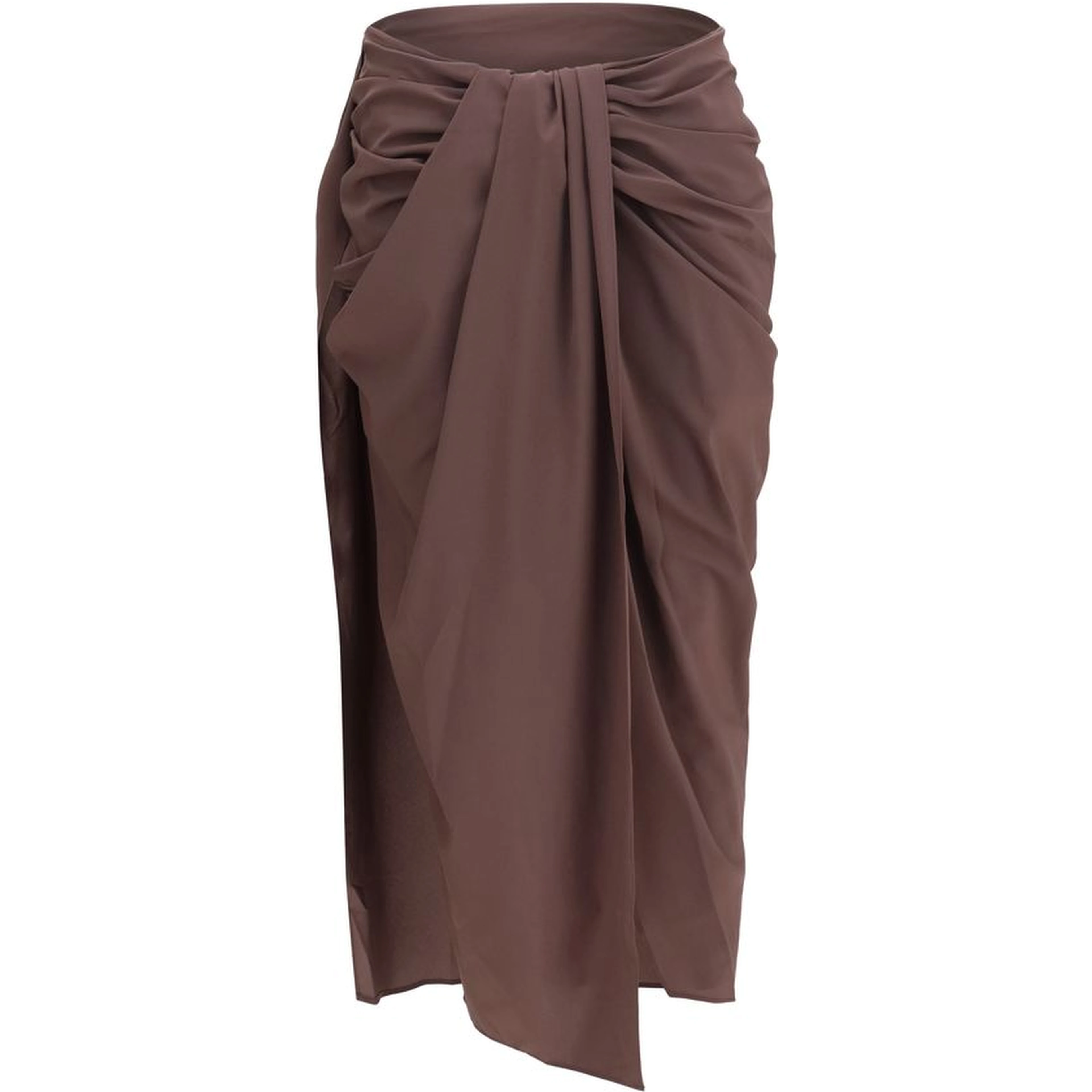 Brown Polyester Midi Skirt