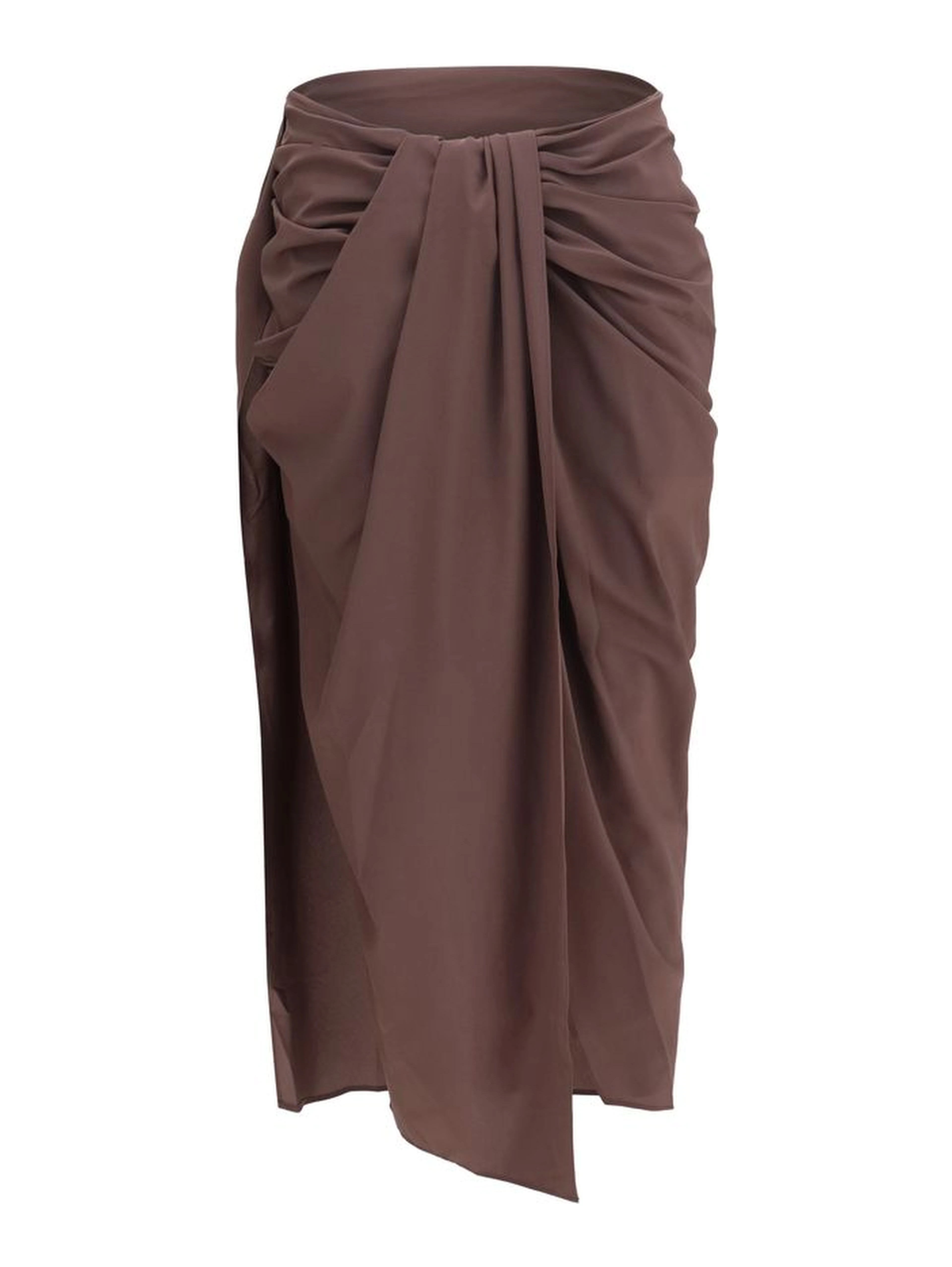 Brown Polyester Midi Skirt