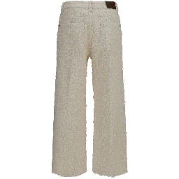 Beige Cotton Cropped Pants