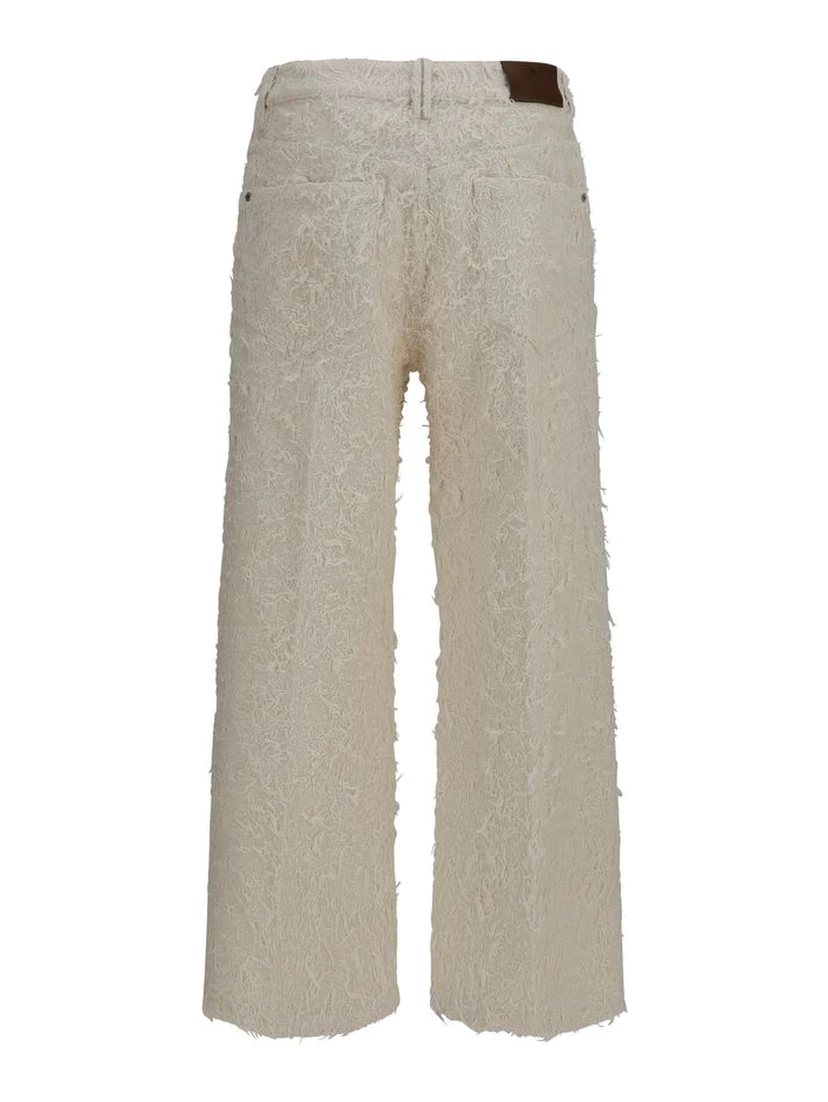 Beige Cotton Cropped Pants