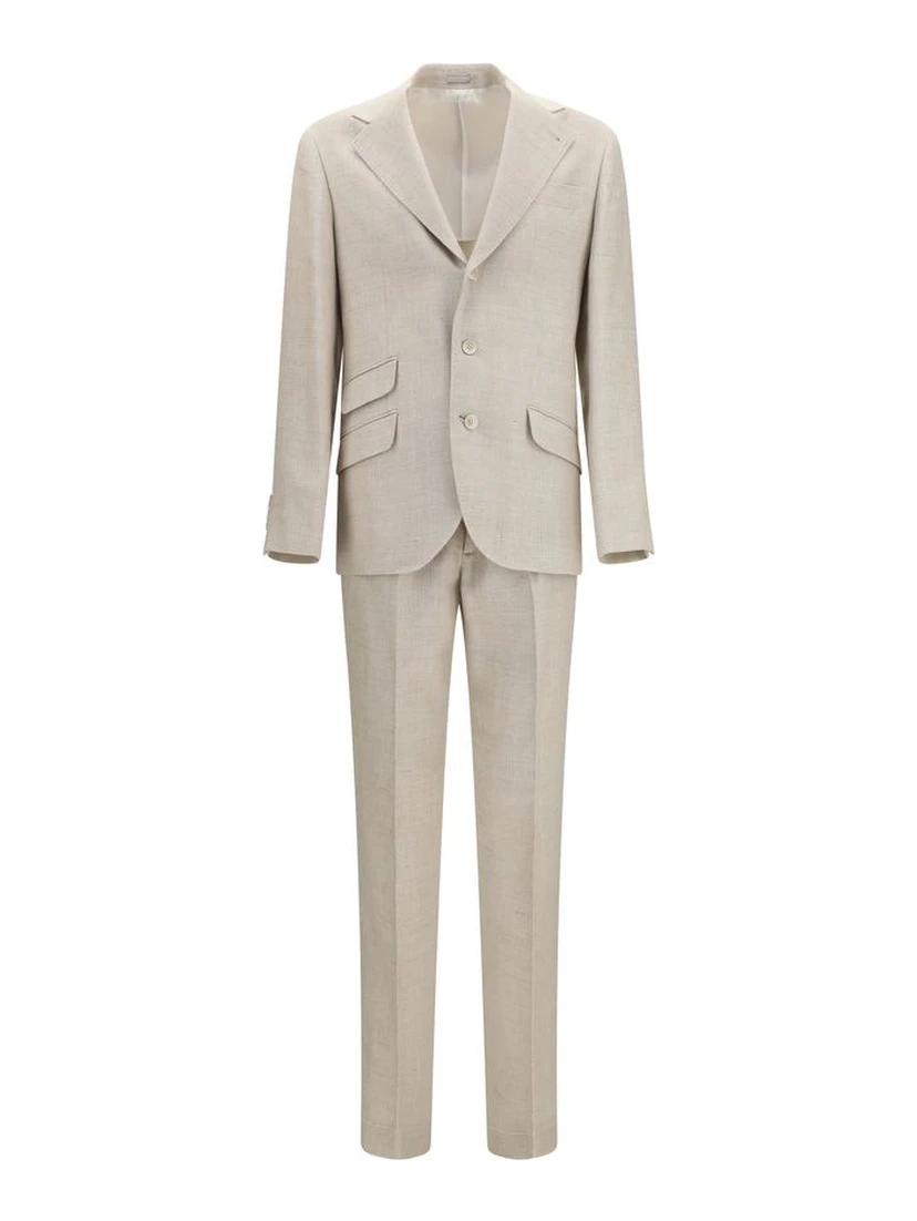 Beige Silk Two-Piece Suit
