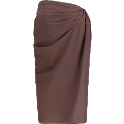 Brown Polyester Midi Skirt