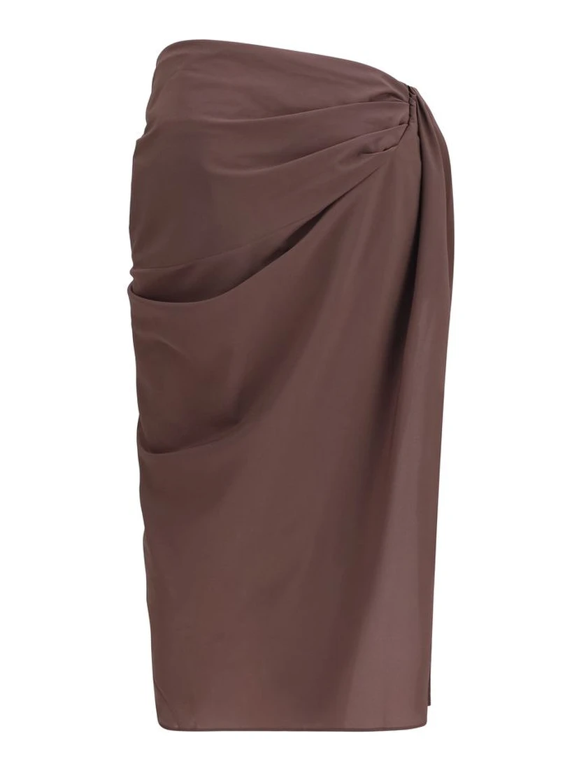 Brown Polyester Midi Skirt