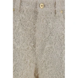 Beige Cotton Cropped Pants