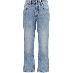 Blue Cotton Straight-Leg Jeans