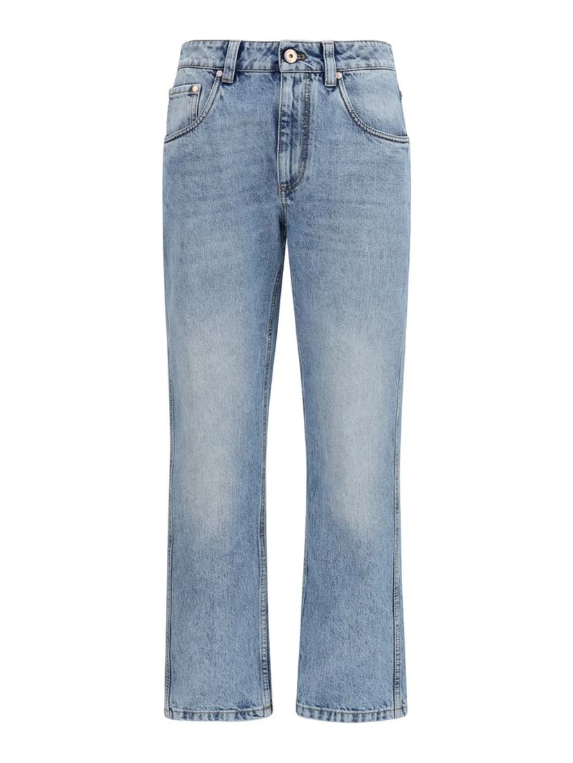 Blue Cotton Straight-Leg Jeans