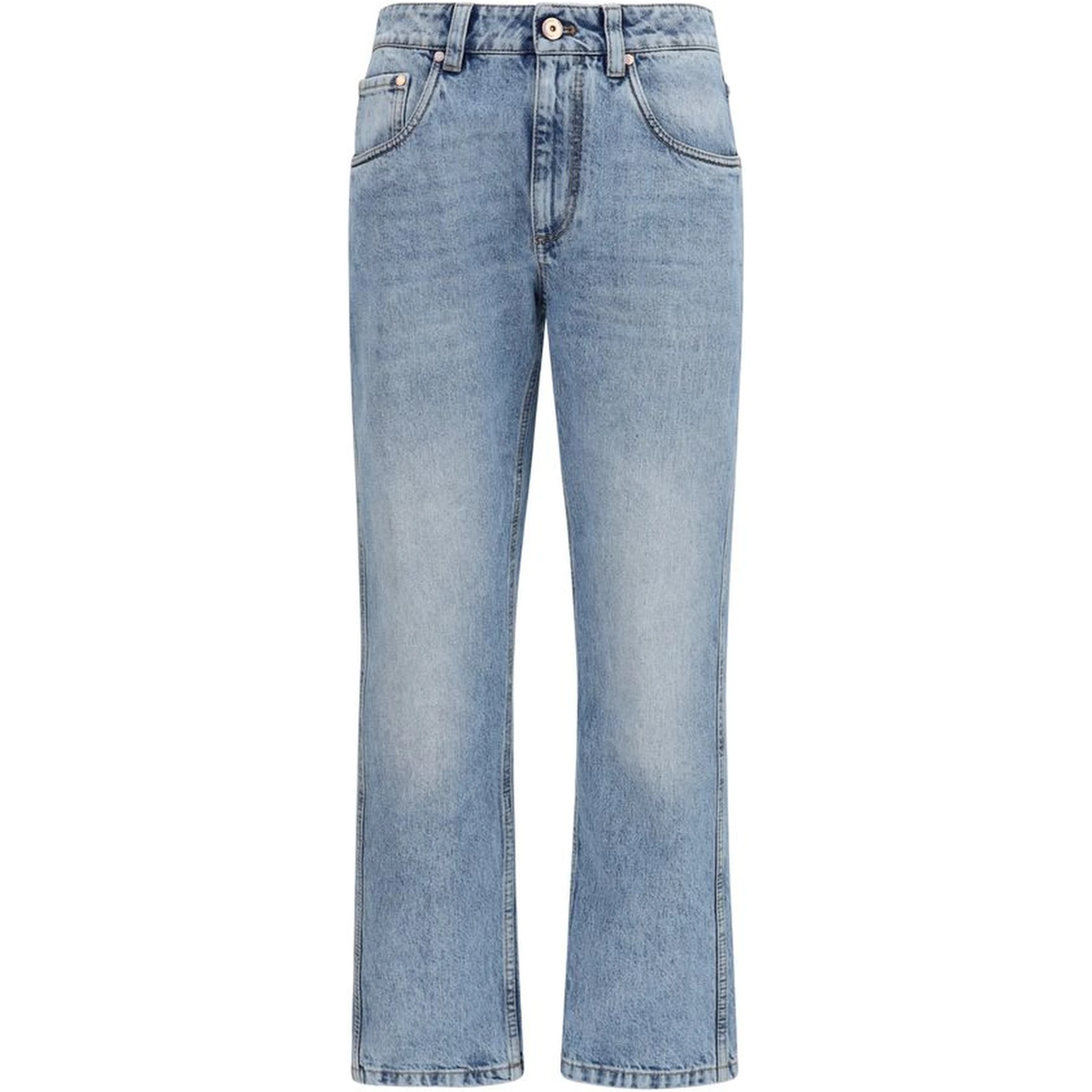 Blue Cotton Straight-Leg Jeans