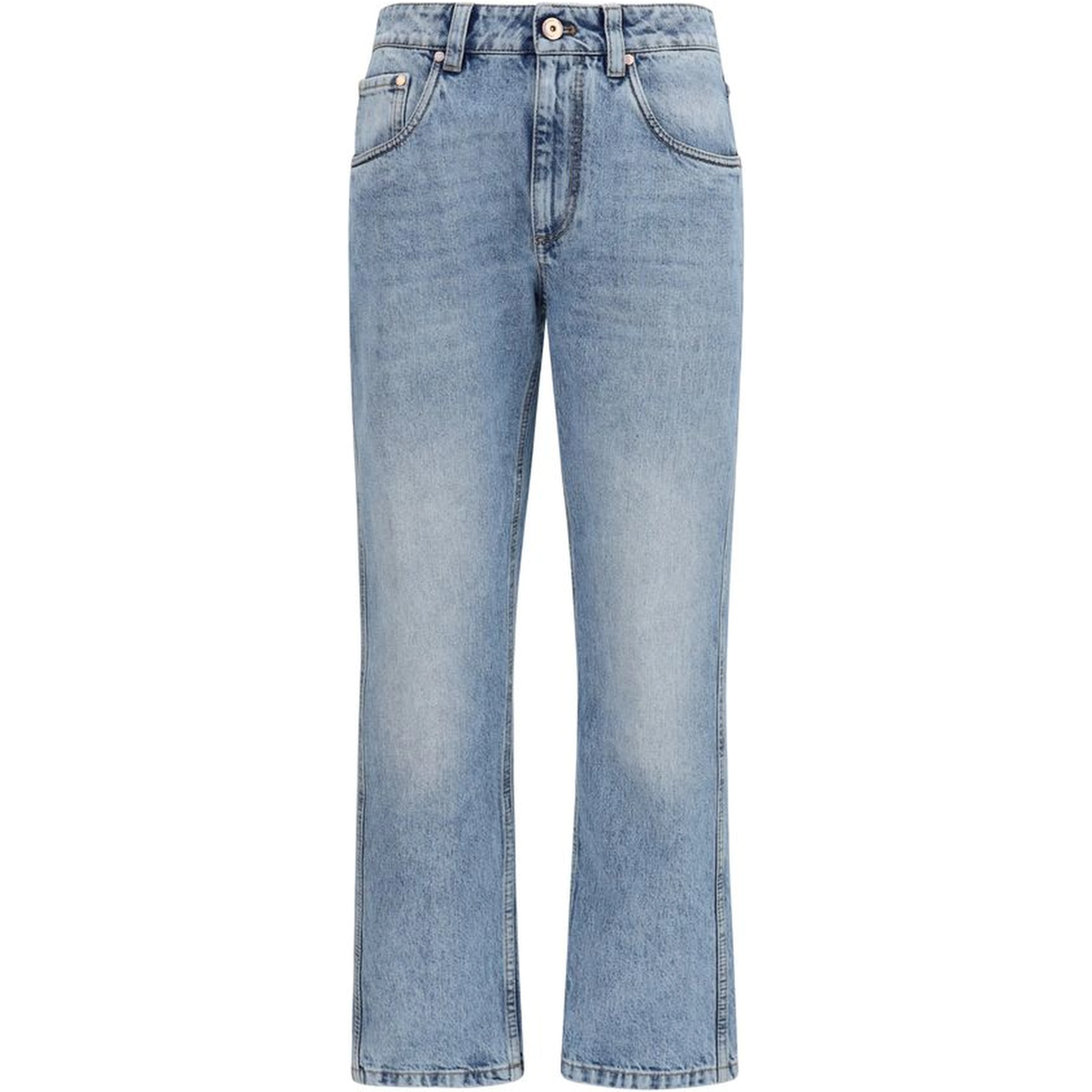 Blue Cotton Straight-Leg Jeans