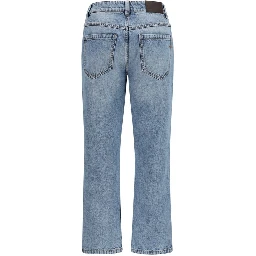 Blue Cotton Straight-Leg Jeans