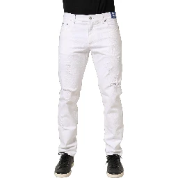 White Cotton Ripped Slim Fit Men Denim Jeans