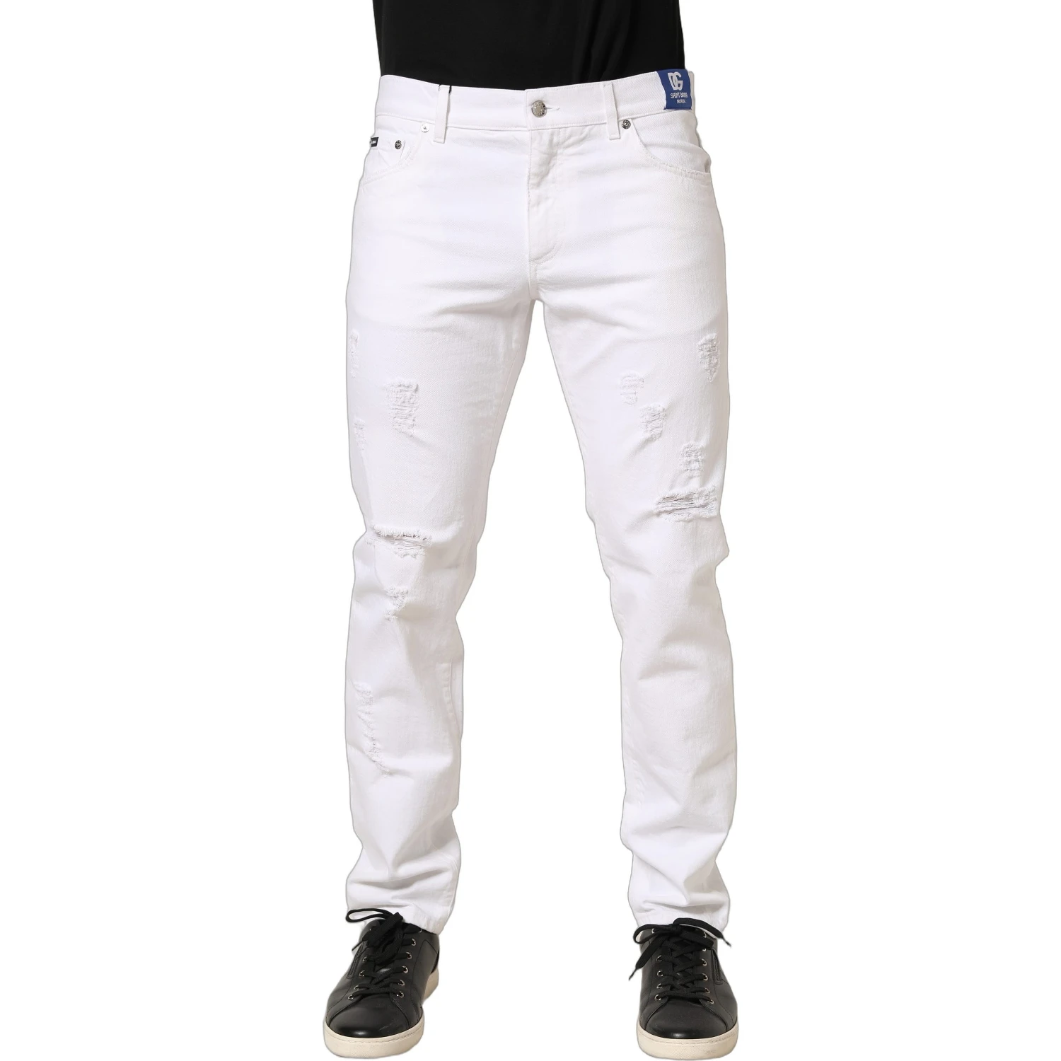 White Cotton Ripped Slim Fit Men Denim Jeans