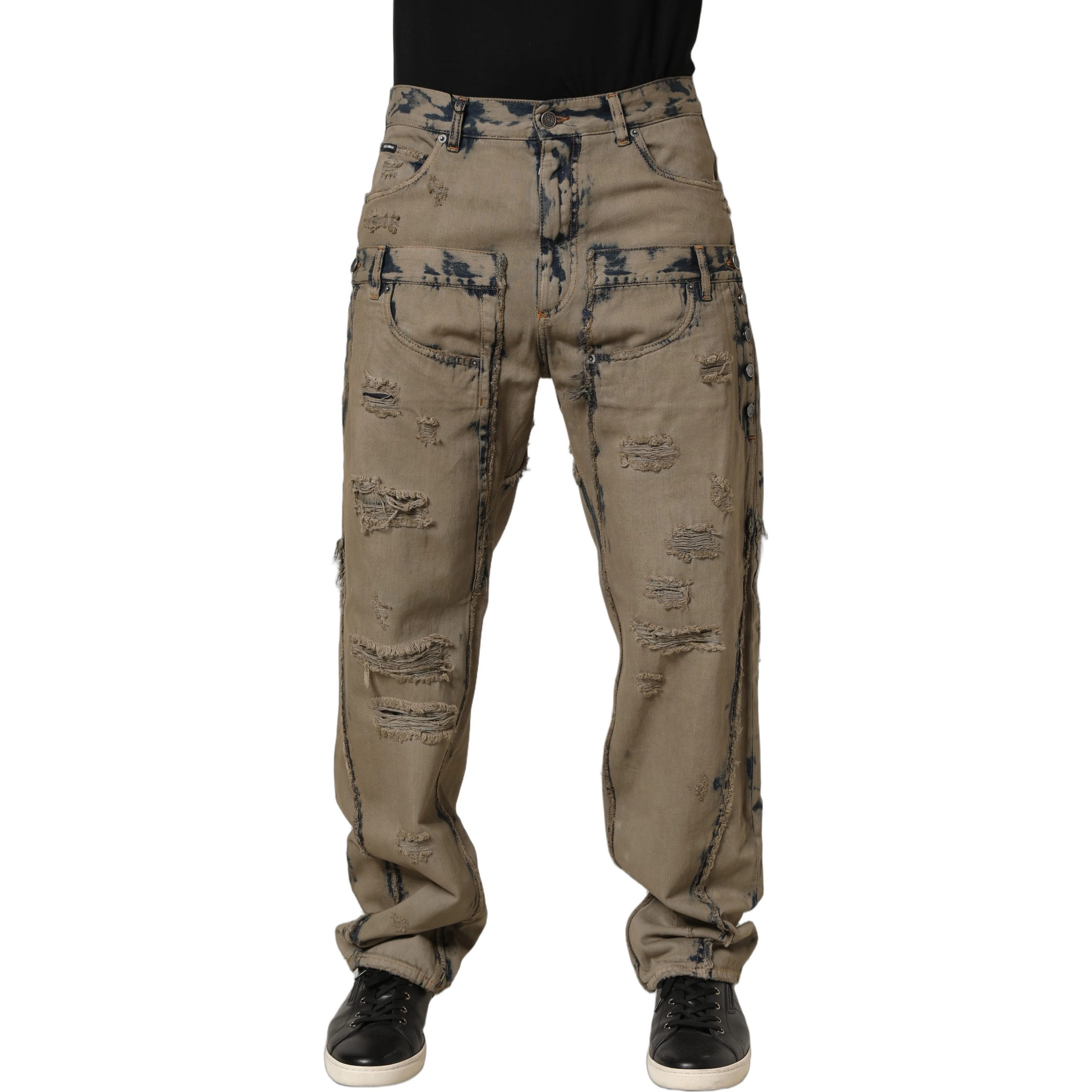 Beige Bleached Deconstructed Men Denim Jeans