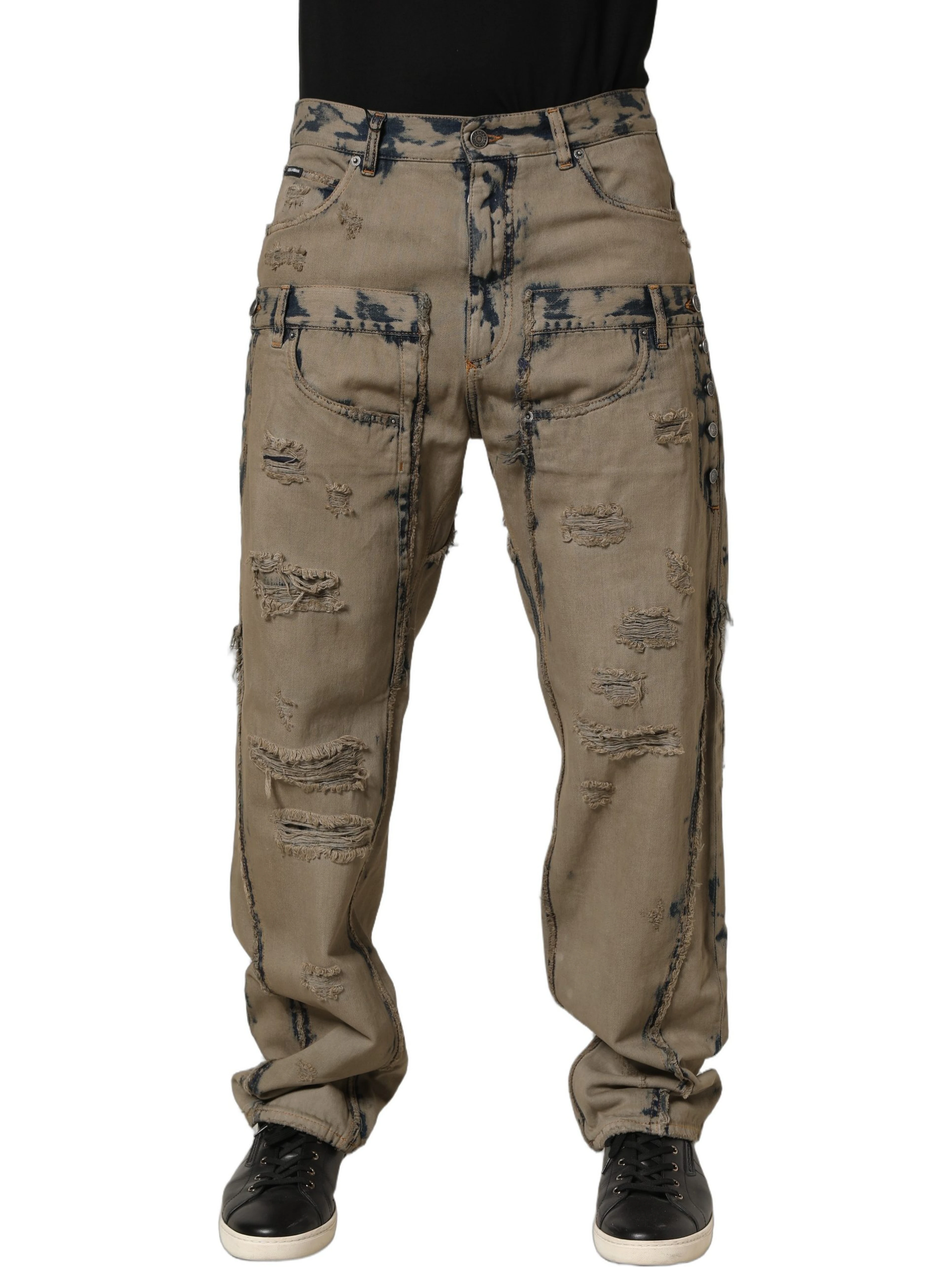 Beige Bleached Deconstructed Men Denim Jeans