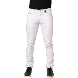 White Cotton Skinny Mid Waist Denim Jeans