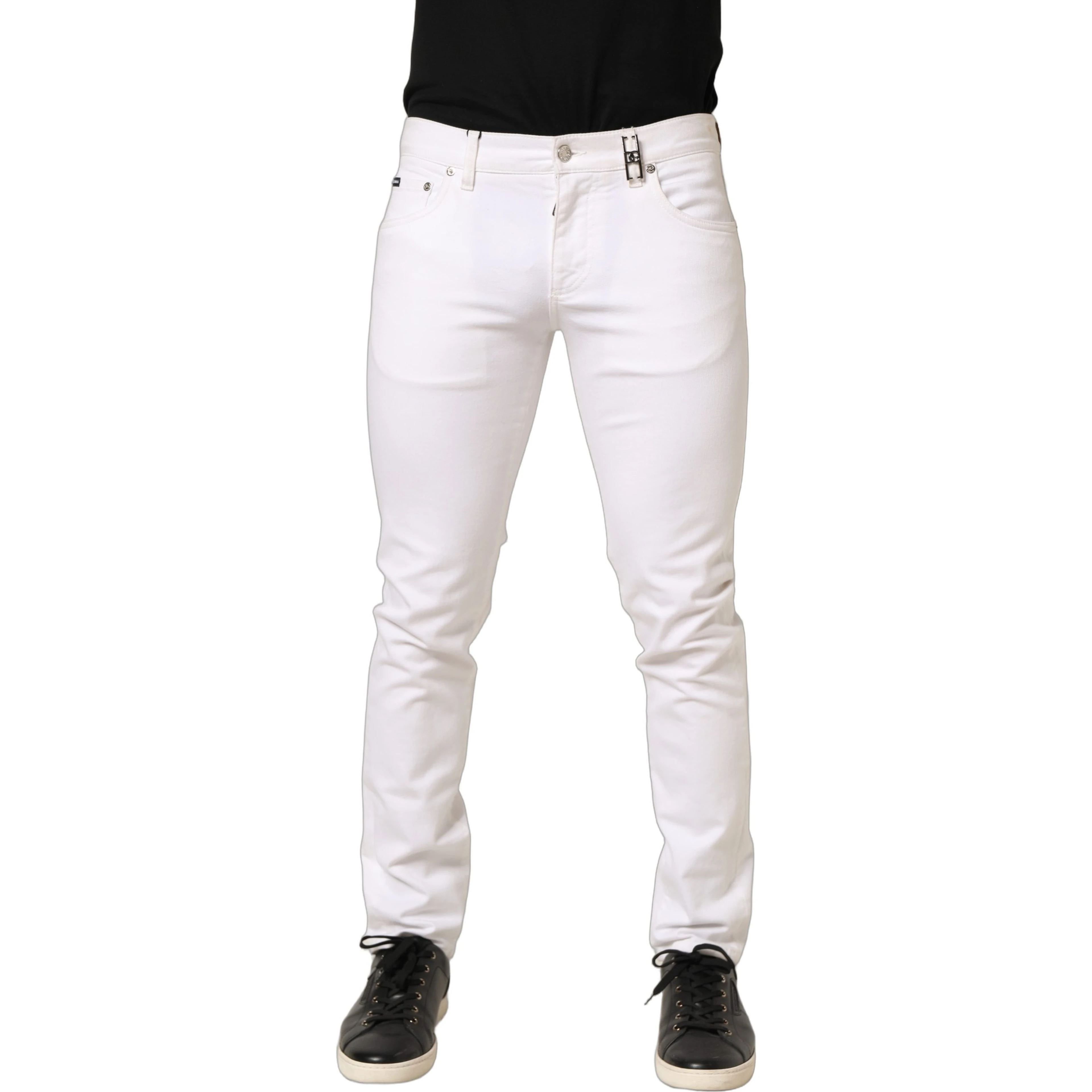 White Cotton Skinny Mid Waist Denim Jeans