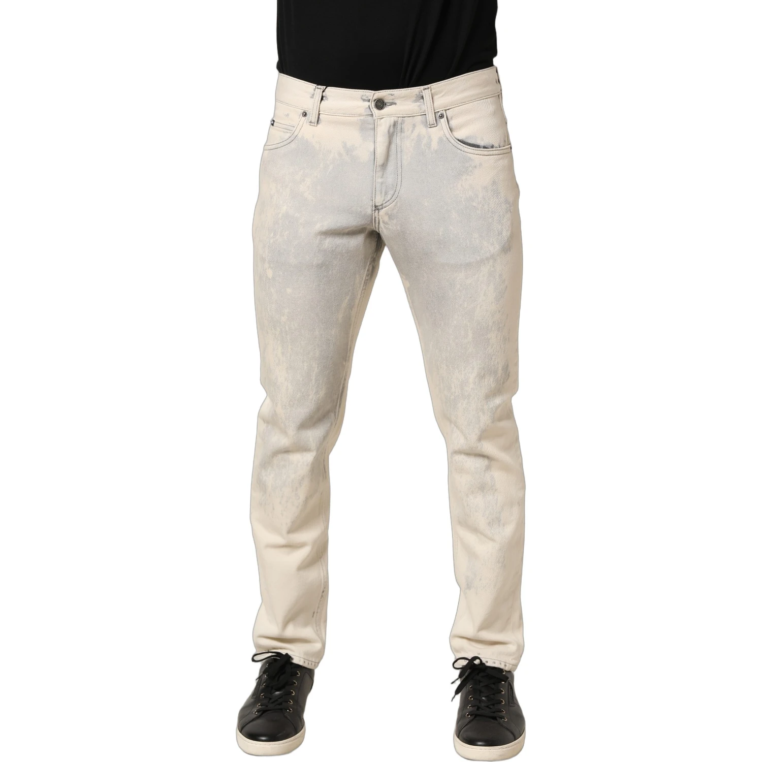 Beige Tie Dye Cotton Straight Men Denim Jeans
