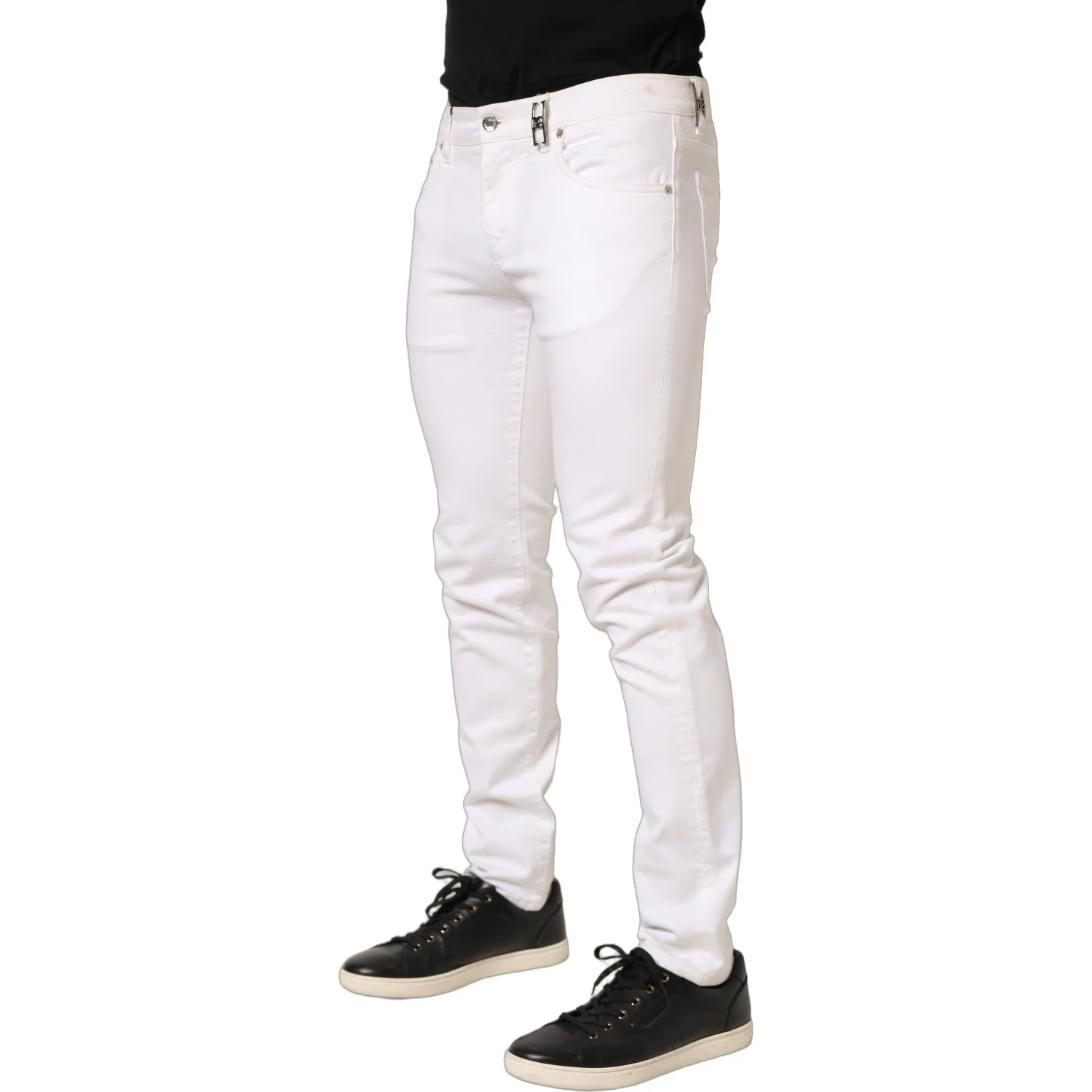 White Cotton Skinny Mid Waist Denim Jeans