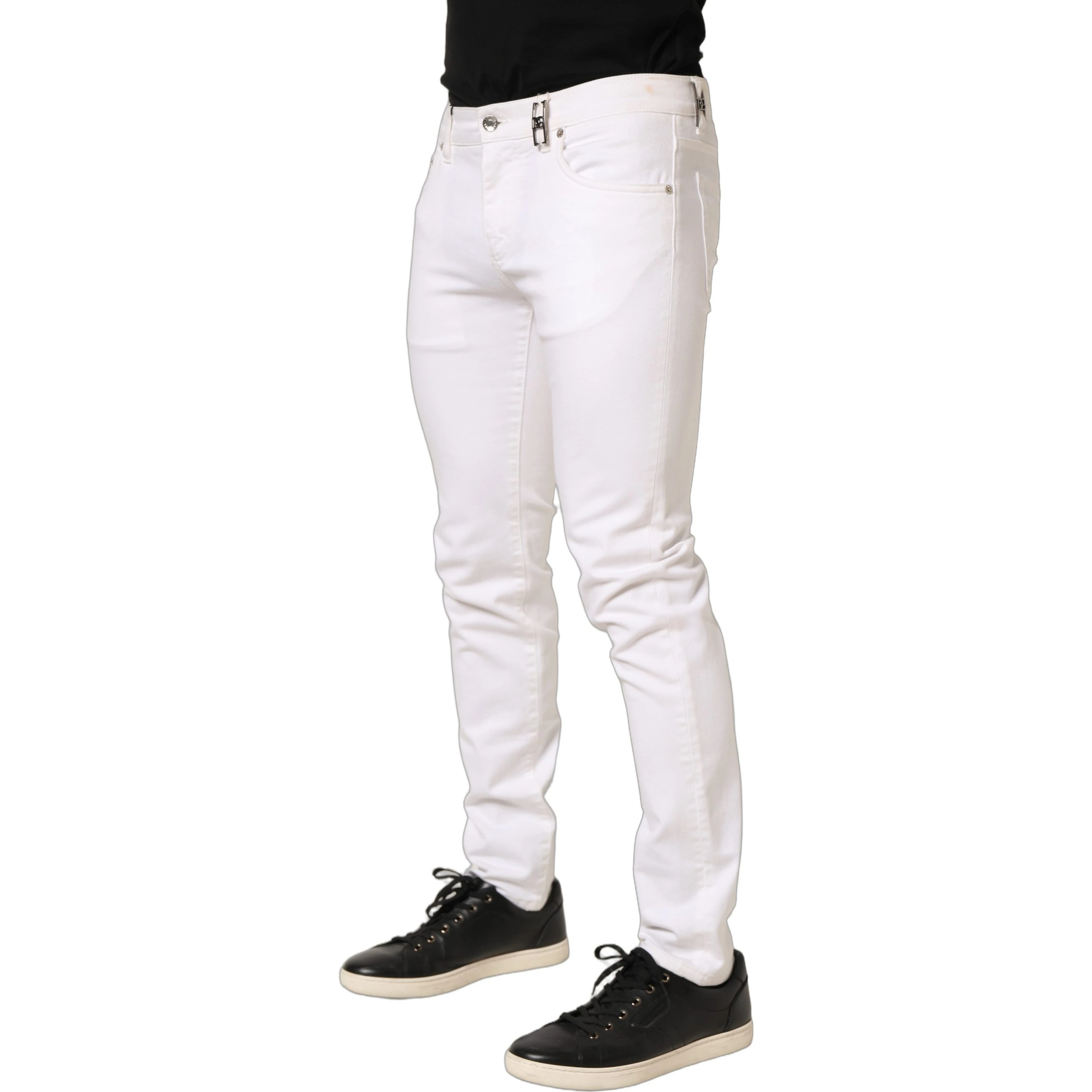 White Cotton Skinny Mid Waist Denim Jeans