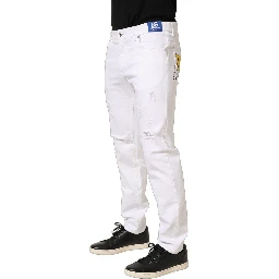 White Cotton Ripped Slim Fit Men Denim Jeans