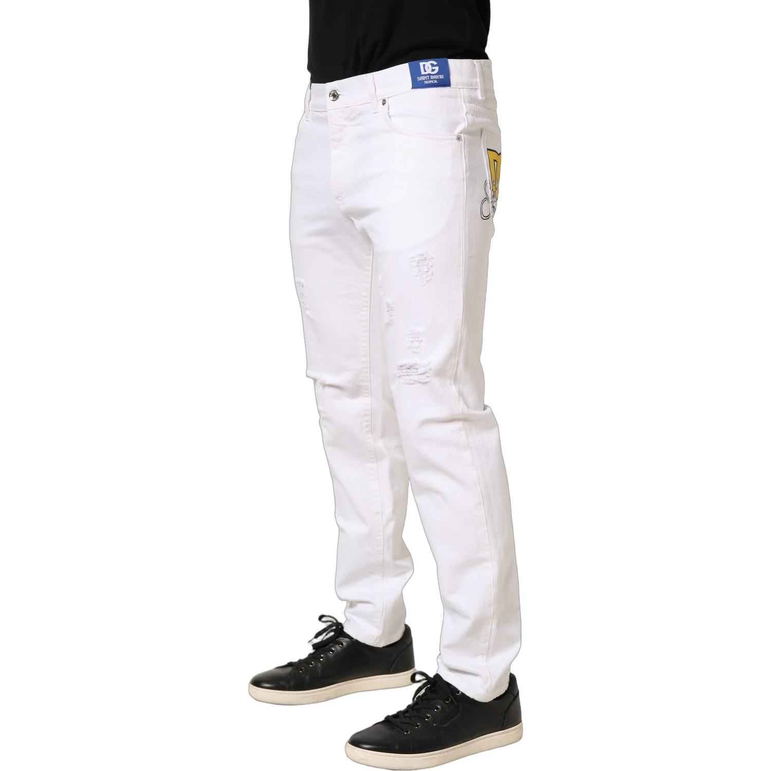 White Cotton Ripped Slim Fit Men Denim Jeans