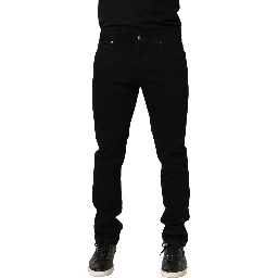 Black Heraldic Embroidered Skinny Denim Jeans