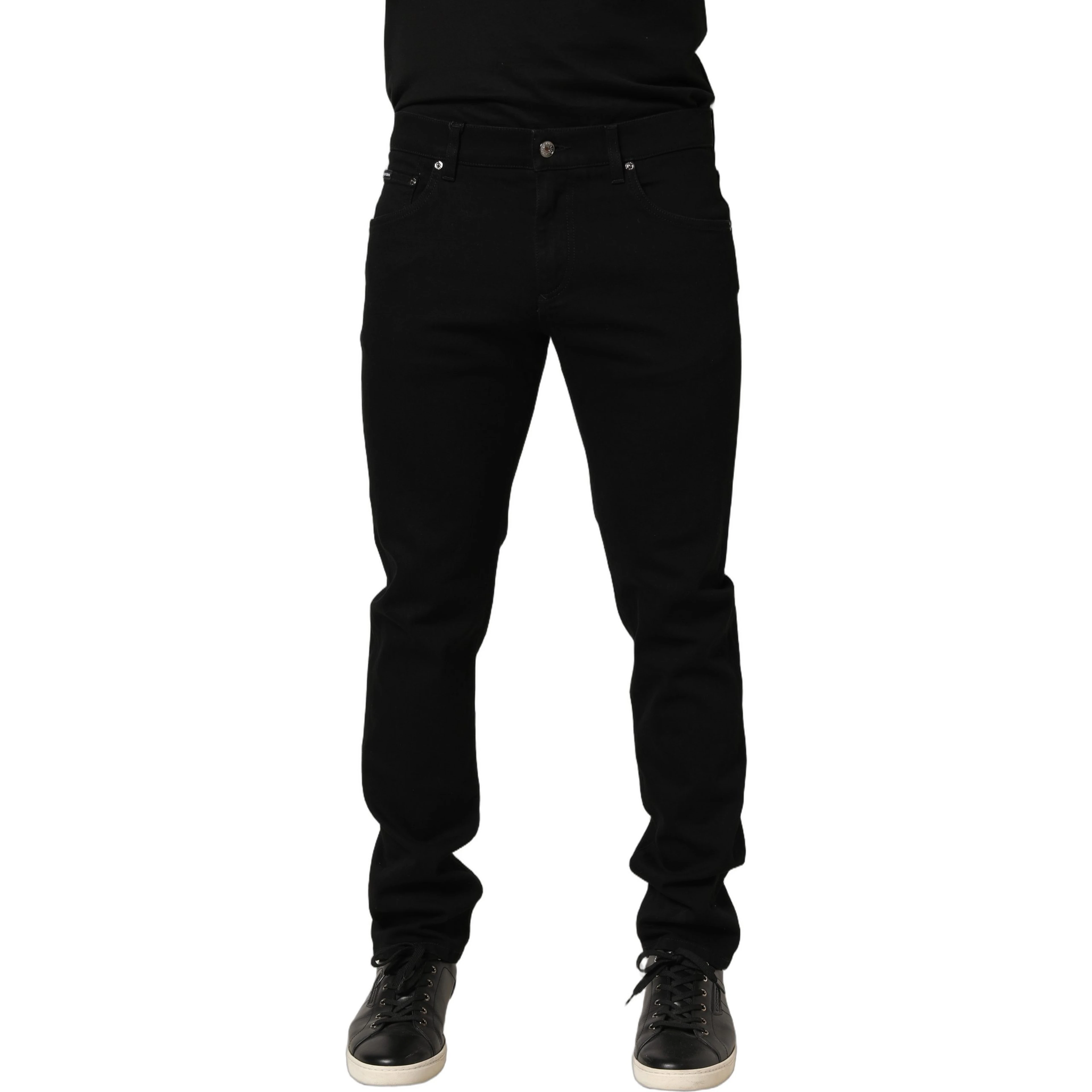 Black Heraldic Embroidered Skinny Denim Jeans
