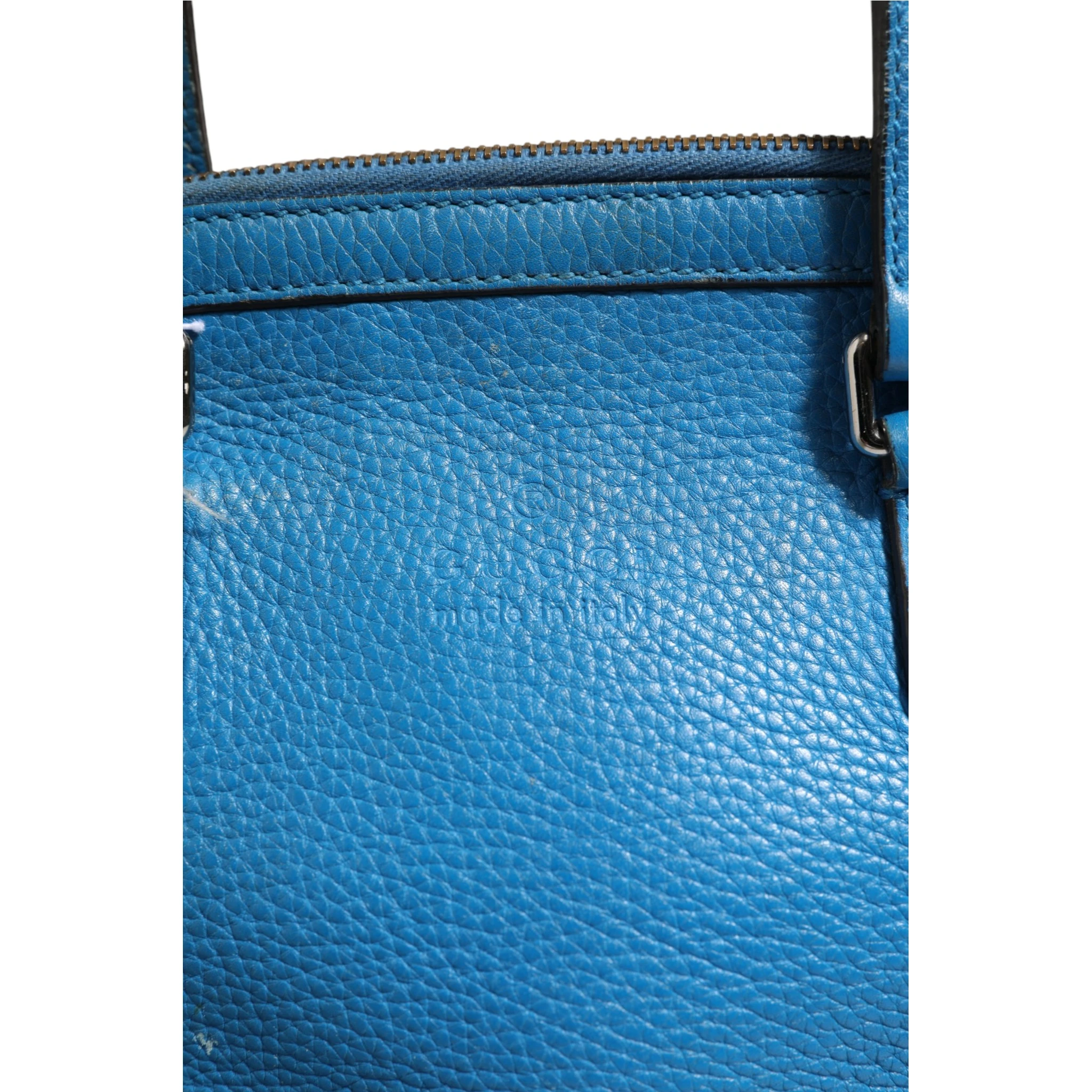 Blue Leather Dome Handbag