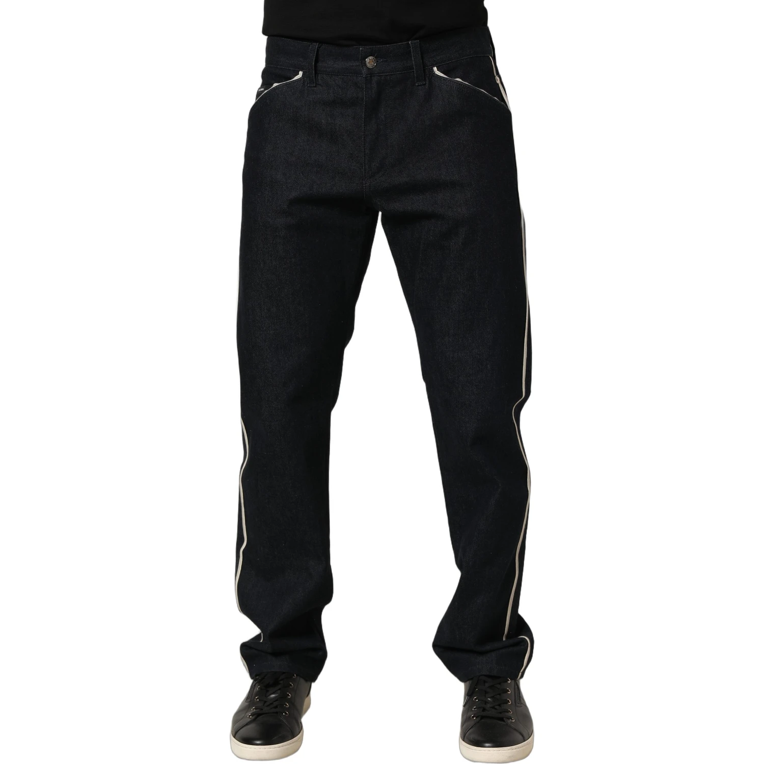 Black Cotton Mid Waist Classic Men Denim Jeans