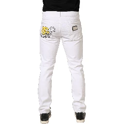 White Cotton Ripped Slim Fit Men Denim Jeans
