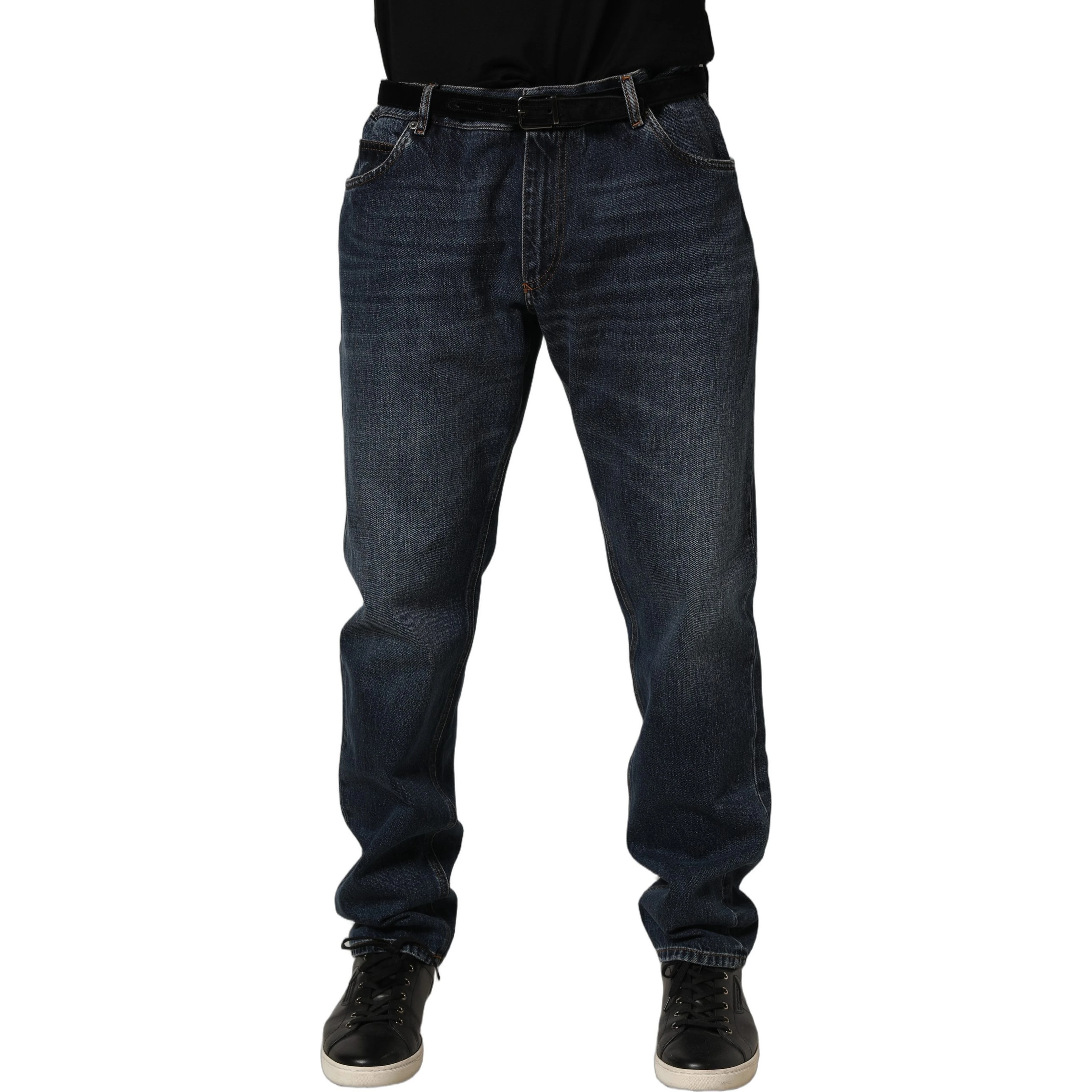 Dark Blue Washed MidWaist Straight Denim Jeans
