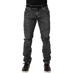 Dark Grey Distressed Mid Waist Denim Jeans
