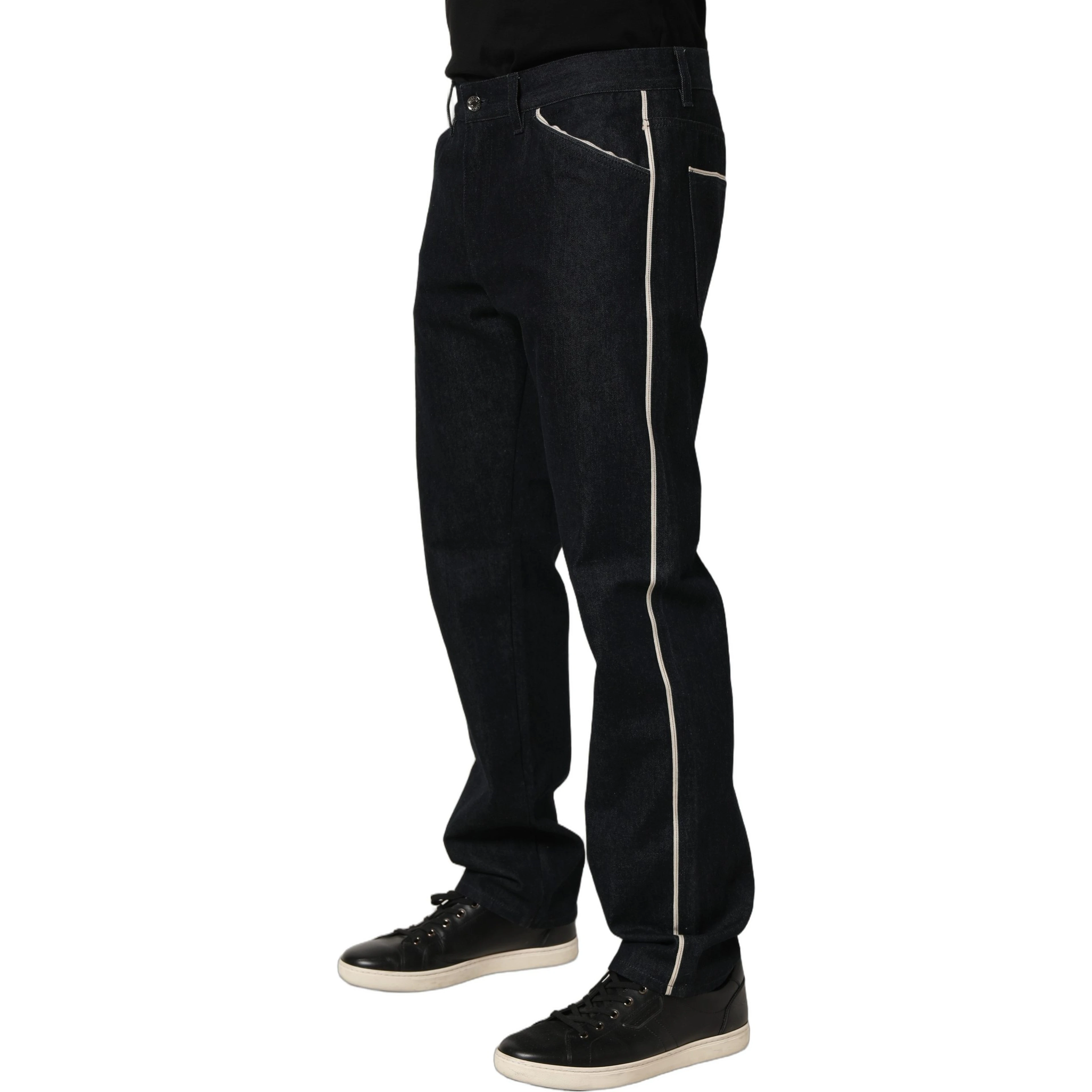 Black Cotton Mid Waist Classic Men Denim Jeans