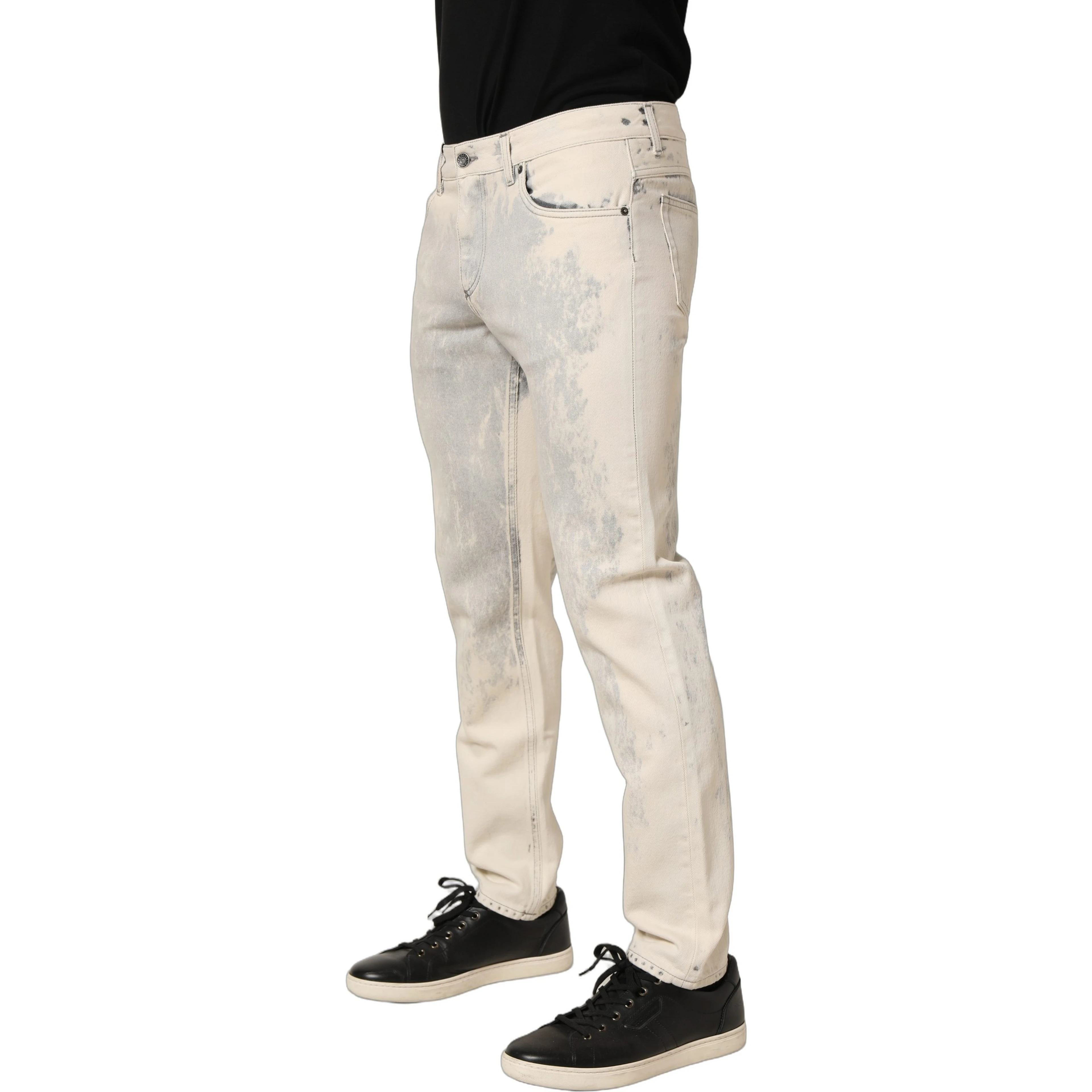 Beige Tie Dye Cotton Straight Men Denim Jeans