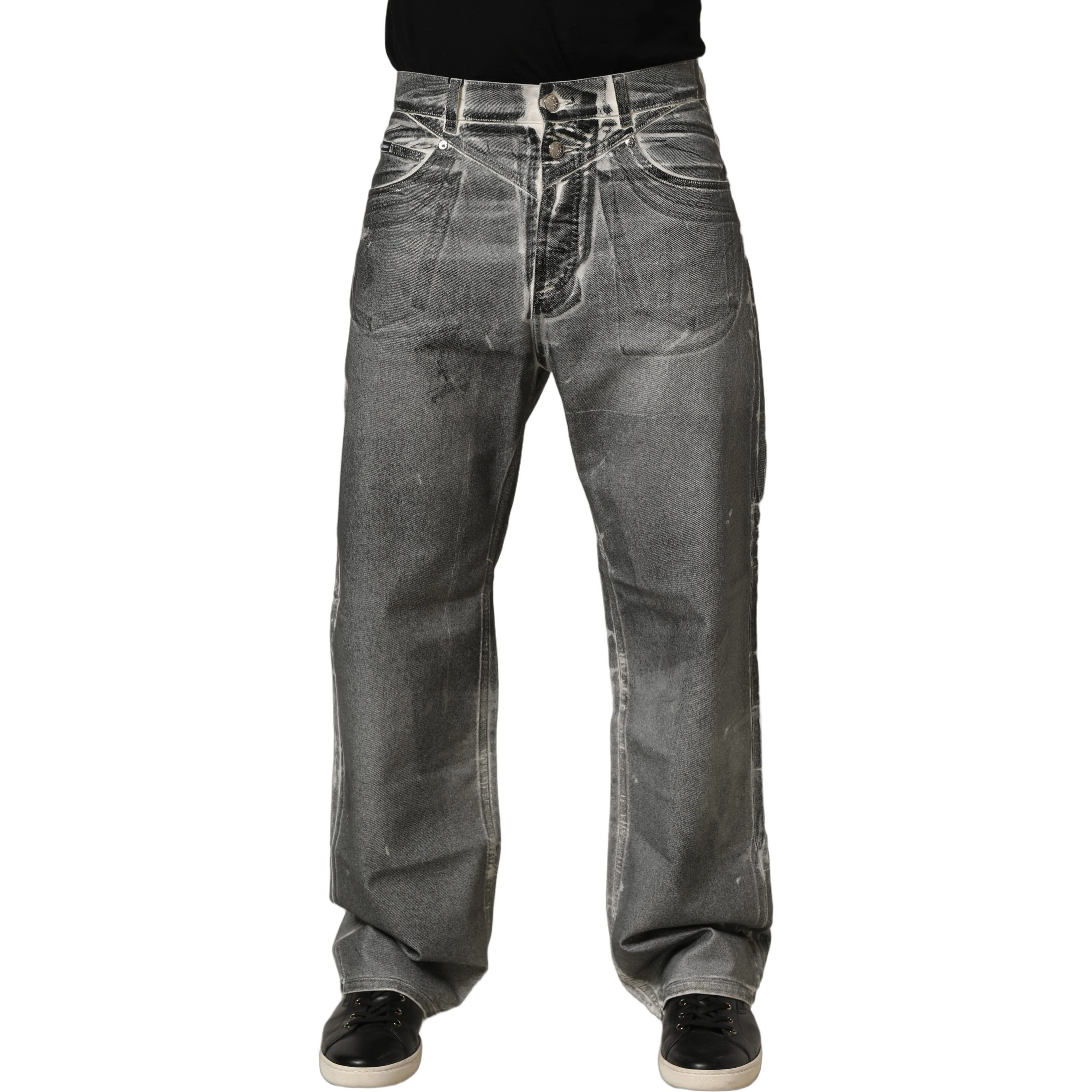 Grey Washed Mid Waist Straight Denim Jeans