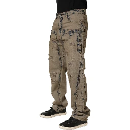 Beige Bleached Deconstructed Men Denim Jeans