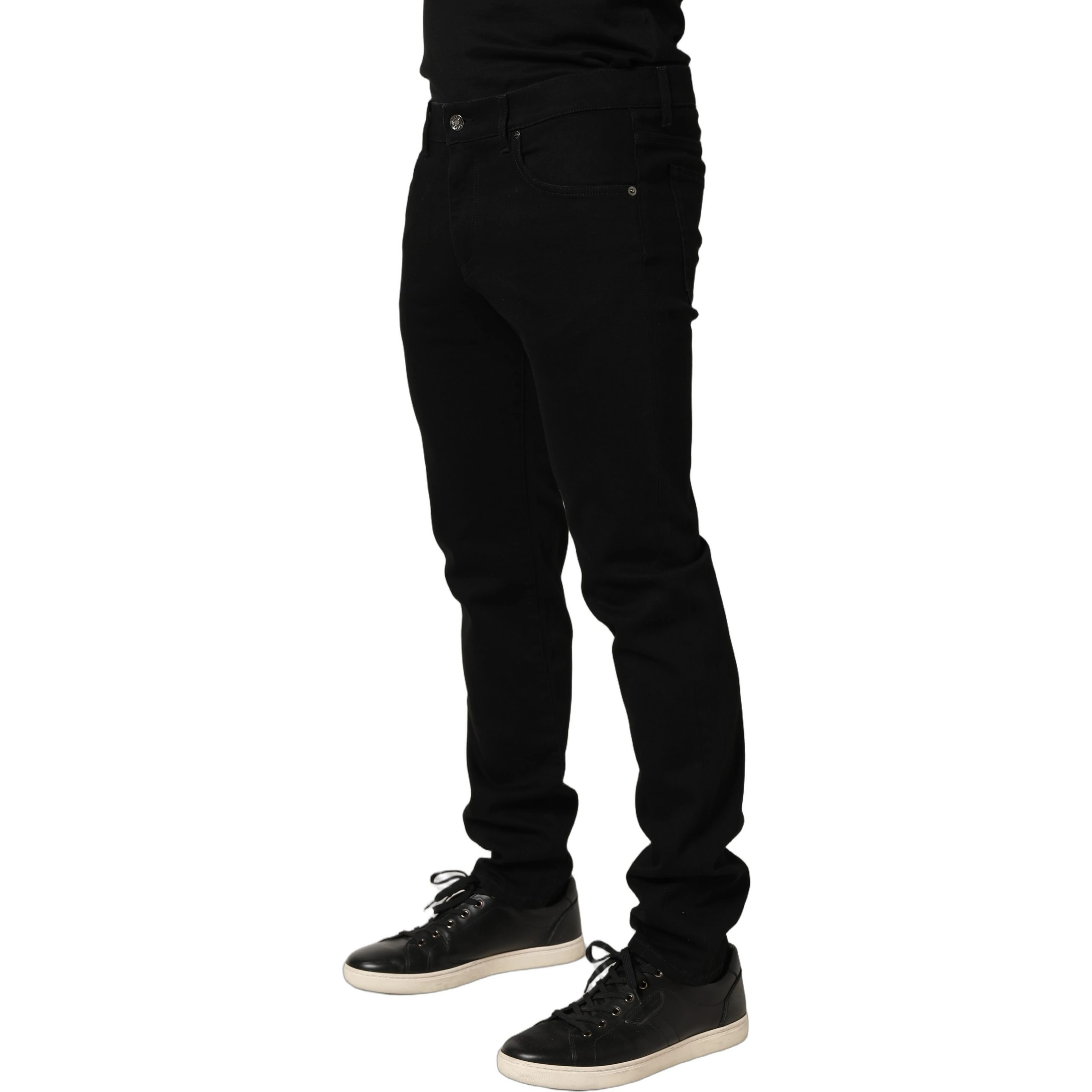Black Heraldic Embroidered Skinny Denim Jeans