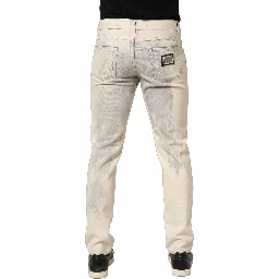 Beige Tie Dye Cotton Straight Men Denim Jeans