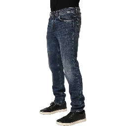 Dark Blue Washed Mid Waist Straight Men Denim Jeans