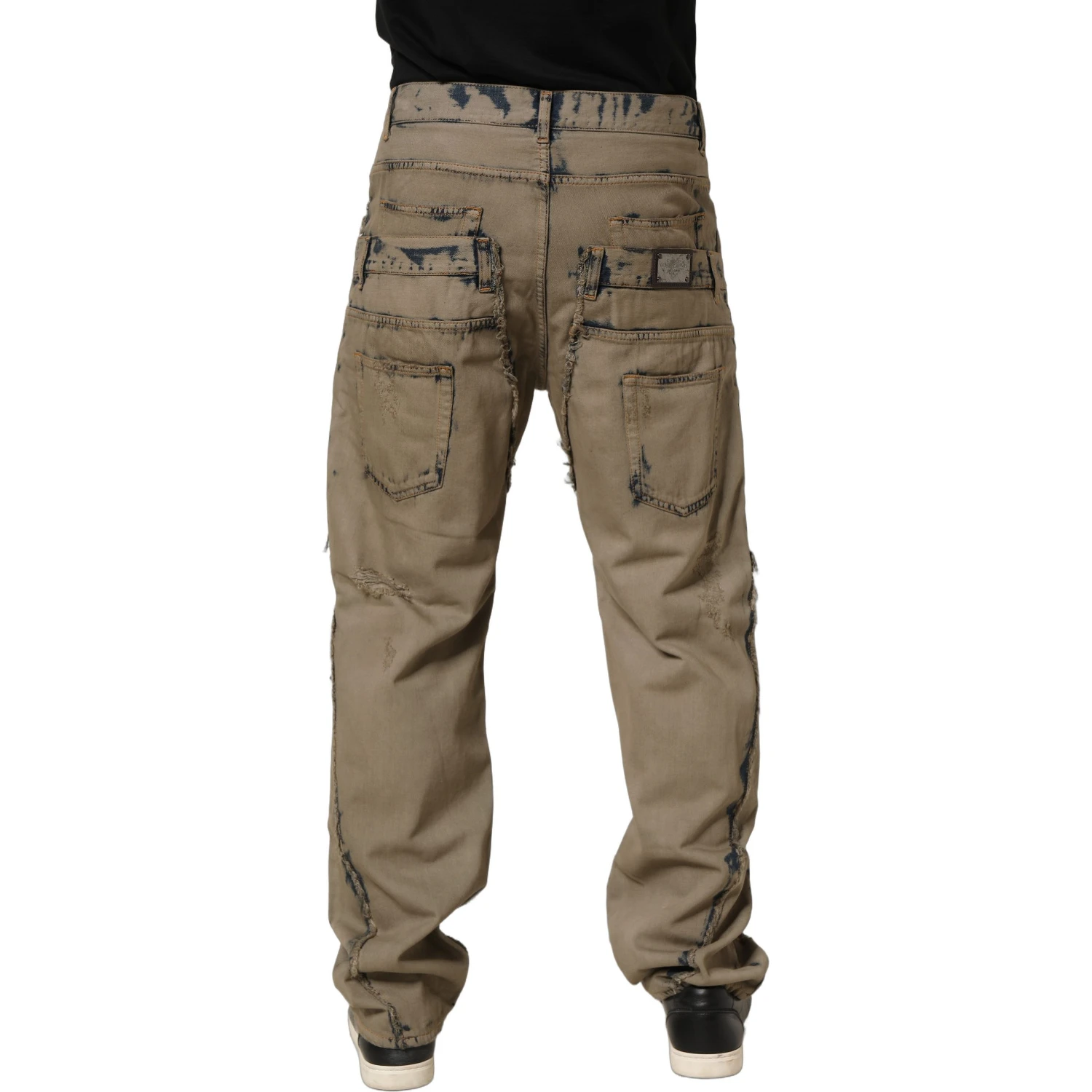 Beige Bleached Deconstructed Men Denim Jeans