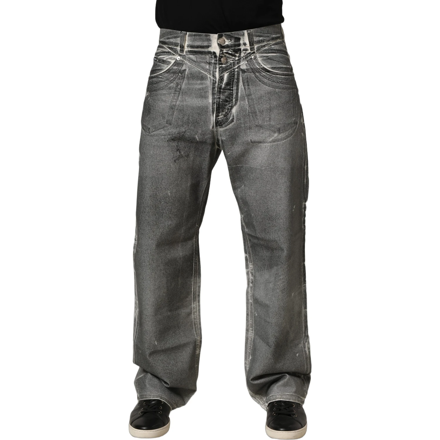 Grey Washed Mid Waist Straight Denim Jeans