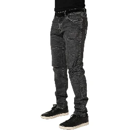 Dark Grey Distressed Mid Waist Denim Jeans