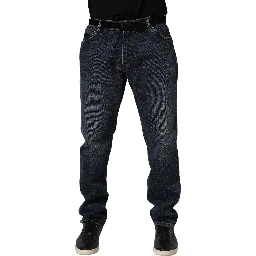 Dark Blue Washed MidWaist Straight Denim Jeans