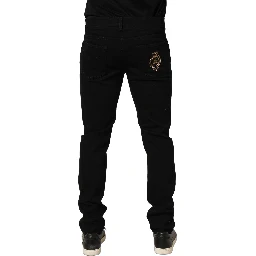Black Heraldic Embroidered Skinny Denim Jeans