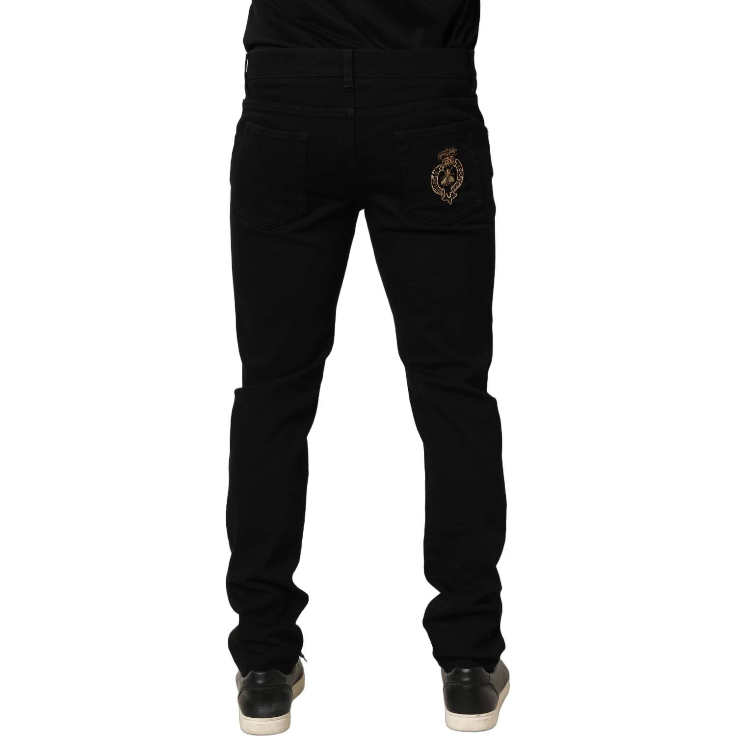 Black Heraldic Embroidered Skinny Denim Jeans