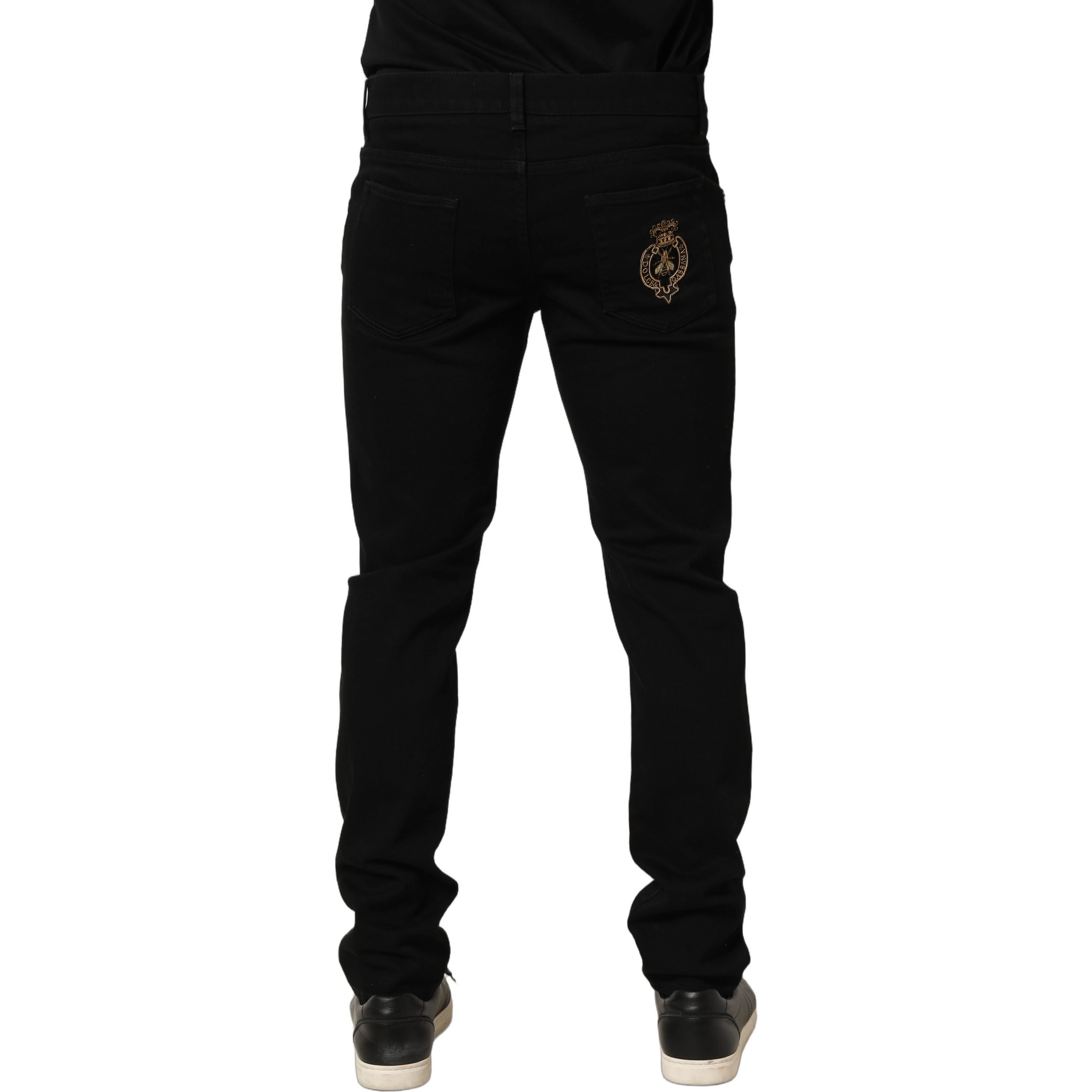 Black Heraldic Embroidered Skinny Denim Jeans