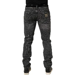 Dark Grey Distressed Mid Waist Denim Jeans