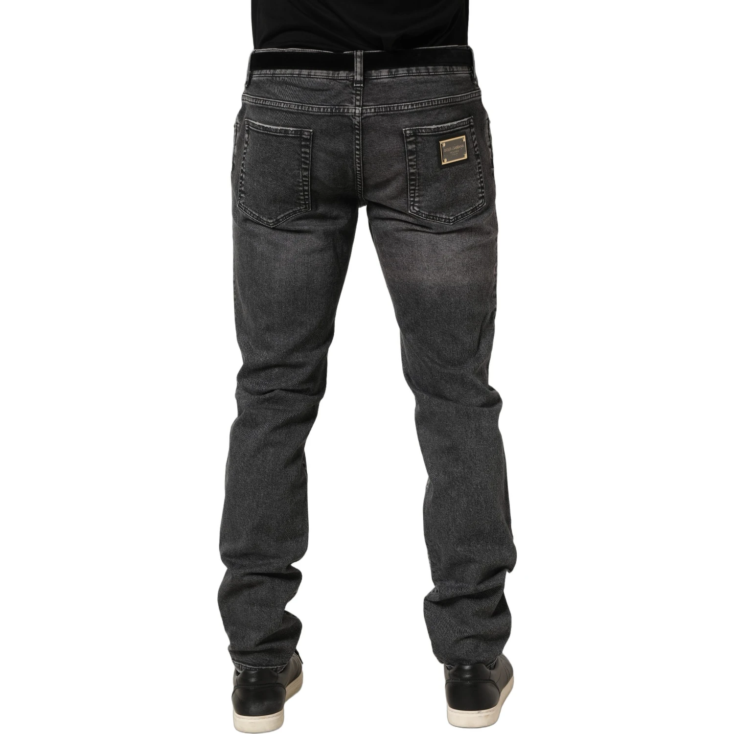 Dark Grey Distressed Mid Waist Denim Jeans