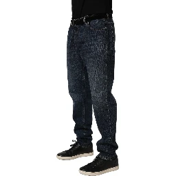 Dark Blue Washed MidWaist Straight Denim Jeans