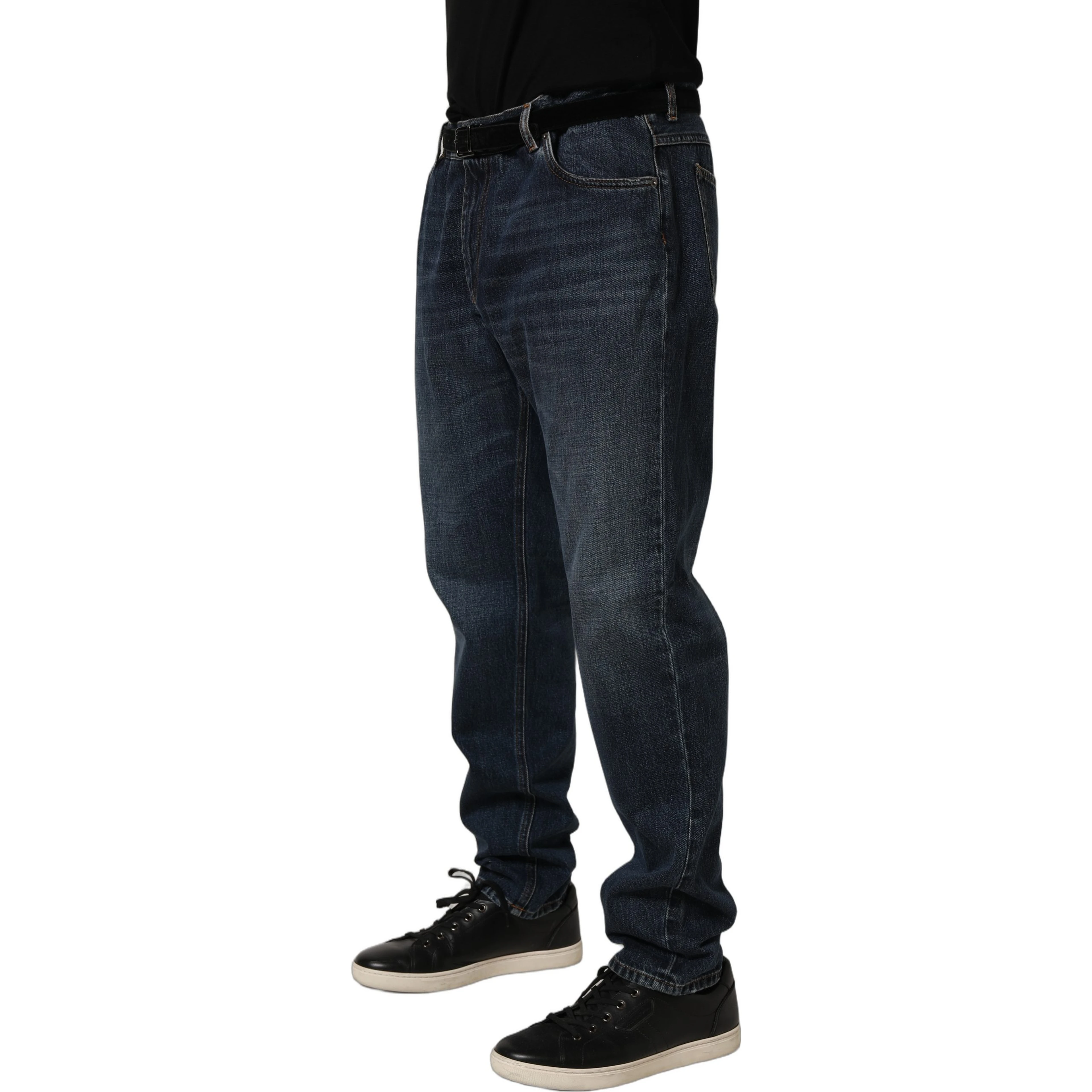 Dark Blue Washed MidWaist Straight Denim Jeans